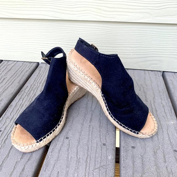 GAP Suede Black Boho Espadrille Wedge Size 6 - Picture 2 of 7